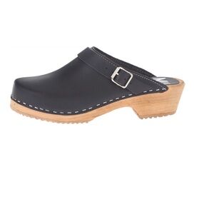 MIA Black Leather Mules with Wooden Sole size 9